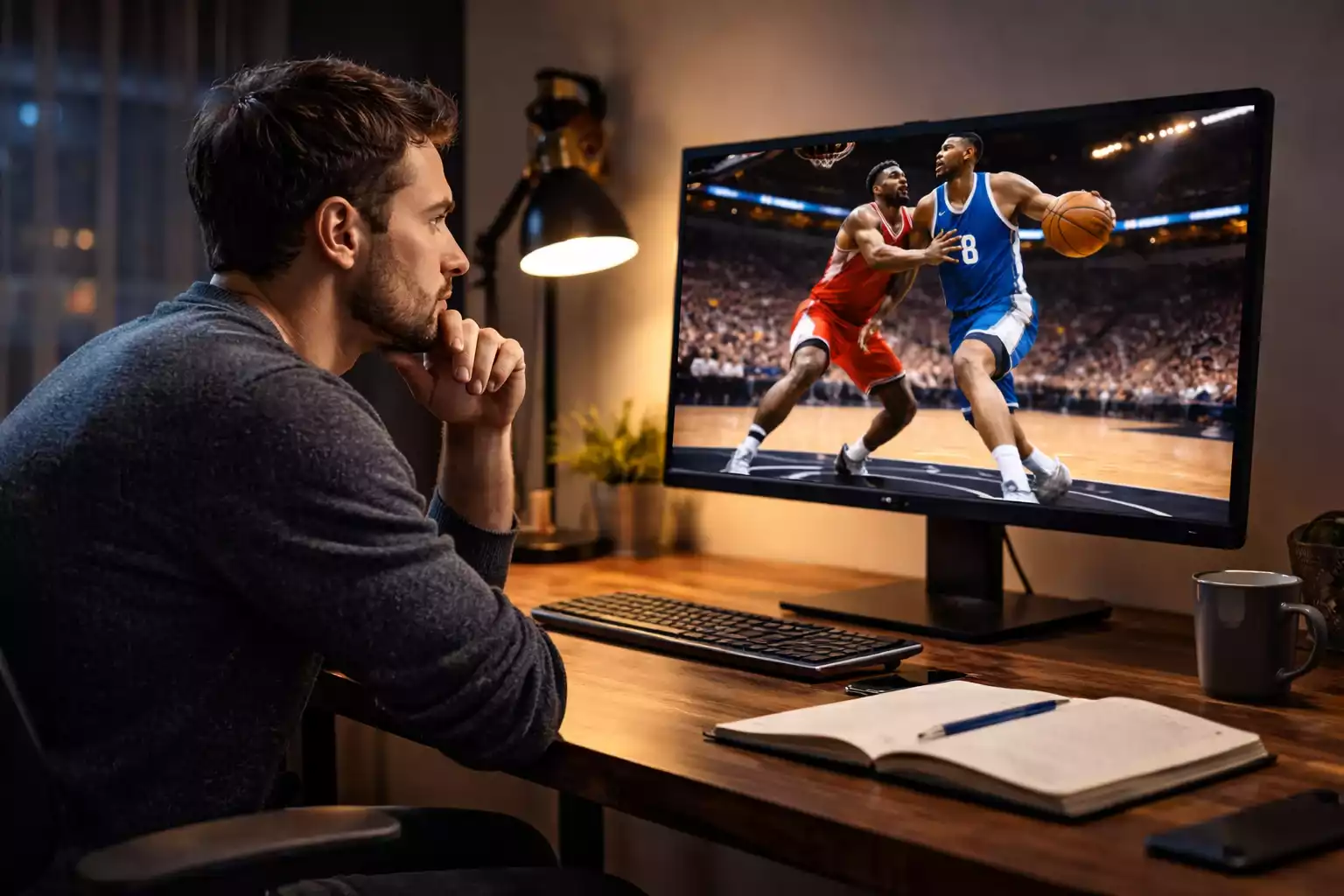 Professional sports bettor studying basketball game data